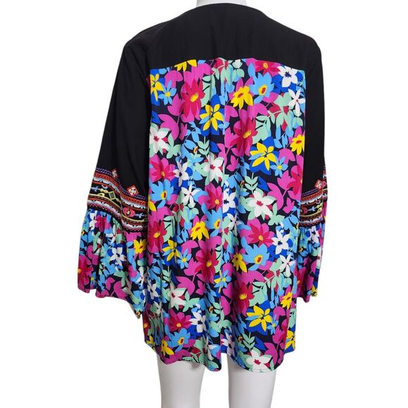 Calessa Womens Black Embroidered Bell Sleeve V-Neck‎ Peasant Tunic Top Size L - Picture 10 of 11